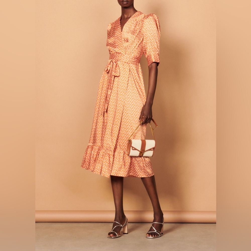 Sandro Long wrapover dress with heart print